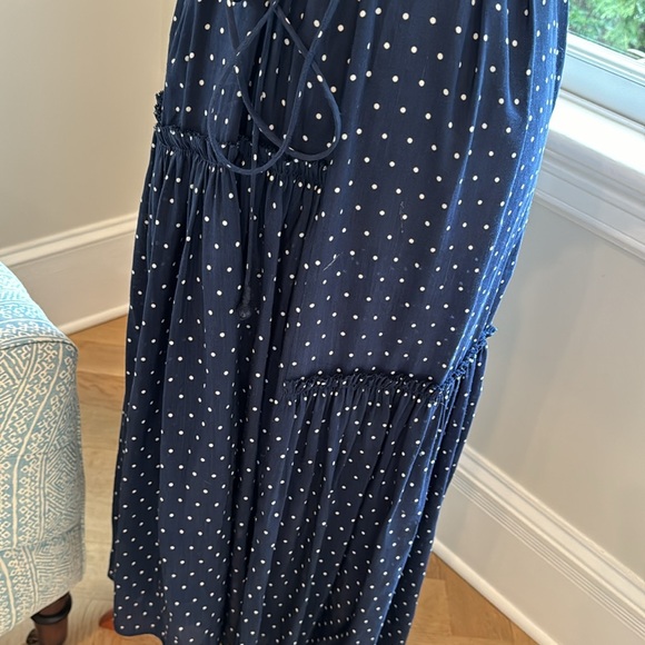 Apiece apart navy polka dot puff sleeve midi dress with tie waist. - Picture 6 of 7